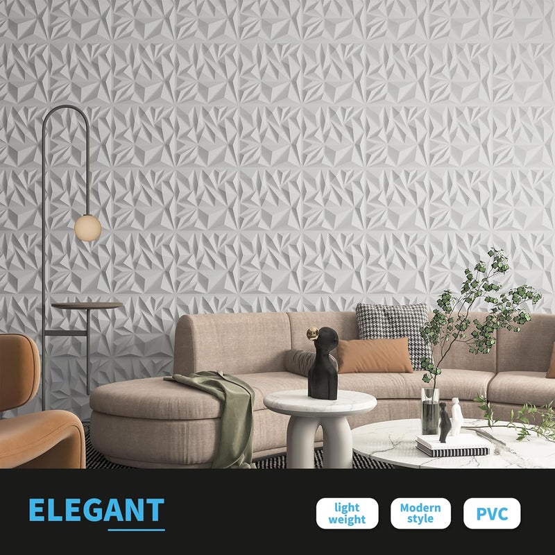 Art3d 33-Pack 3D Wall Panels for Interior Wall Decor, Modern Diamond Textured Accent Wall Paneling for Gaming Living Room TV Wall Background, 12 x 12 inch White, A10342 - Image 3